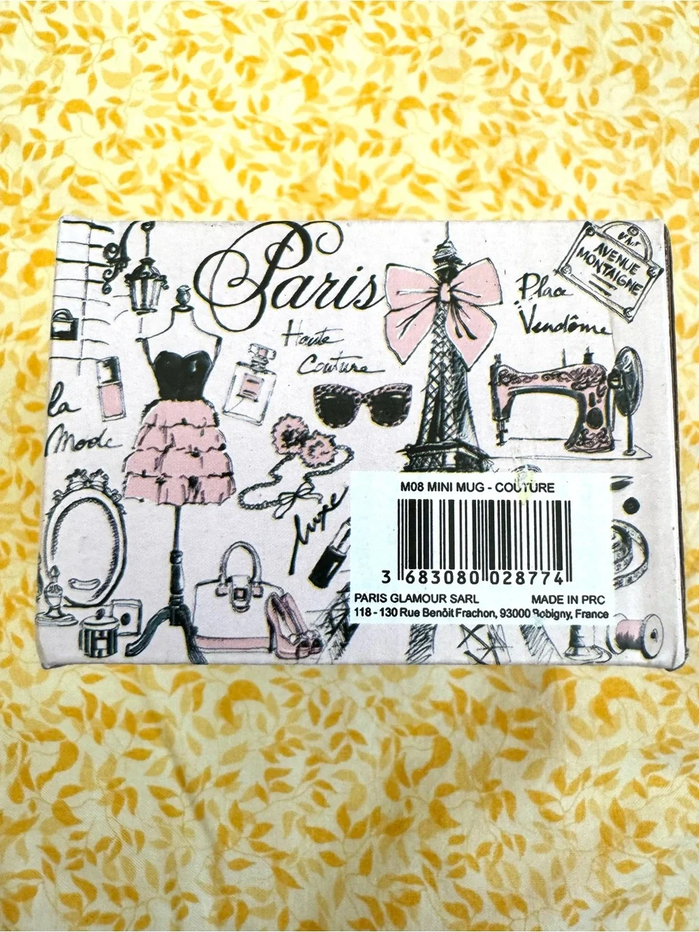 NWT. Paris Glamour Ceramic Mini-Mug/Espresso with Spoon Set. Original Packaging.